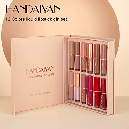 12-Color Matte & Glossy Liquid Lipstick Set – Waterproof