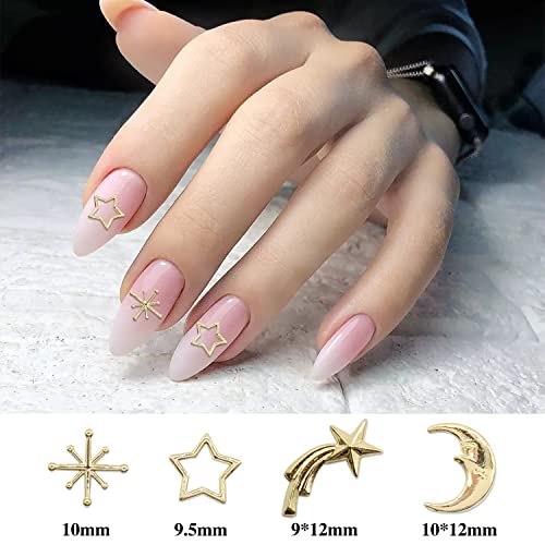 WOKOTO 40pcs Gold Stars Moons Nail Charms for Nail Art 3D Jewelrys Polestar Meteor Moons Nail Gems and Charms 3D Nail Decorations Nail Jewels Metal Alloy Nail Art Charms for Acrylic Nails Designer