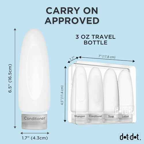 Dot&Dot Leak Proof Travel Bottles - TSA Approved 3oz Silicone Toiletries Travel Shampoo & Conditioner Containers with Labels