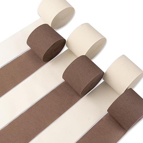 PartyWoo Crepe Paper Streamers 6 Rolls 492ft, Pack of Crepe Paper in Brown and White Sand Color, Crepe Paper for Birthday Decorations, Party Decorations, Wedding Decorations (1.8 in x 82 Ft/Roll)