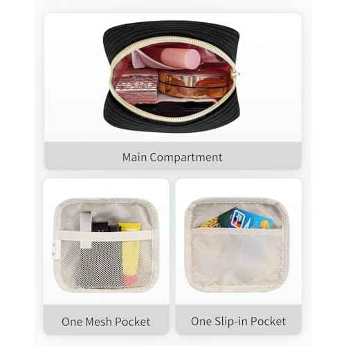 Wandering Nature Small Makeup Bag for Purse Mini Make up Pouch Cute Cosmetic Pouch for Women with Slip-in Pockets Corduroy, Black