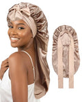 AWAYTR Long Satin Bonnet for Braids - Double Layer Sleep Cap, Champagne, One Size