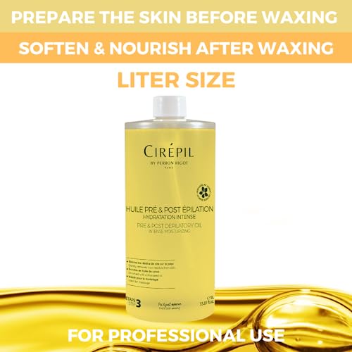 Cirepil - Pre & Post Depilatory Oil - Protects Skin for Comfortable Waxing & Removes Wax Residue - Soothing Jasmine Scented Formula - Professional Refill Bottle, 1000ml