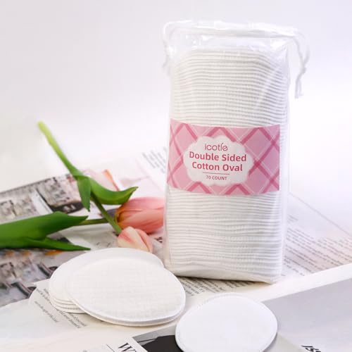 ICOTLE 2 Pack Large Oval Cotton Pads - 3-Layer Dual Texture, Lint-Free Makeup & Skincare Remover