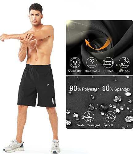 NORTHYARD Men's Athletic Running Shorts Quick Dry Workout Shorts 7"/ 5"/ 9" Lightweight Sports Gym Basketball Shorts Hiking Exercise Black-9inch S