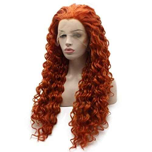 Iwonawig Long Curly Reddish Blonde Heat Friendly Wig Natural Looking Synthetic Lace Front Wig
