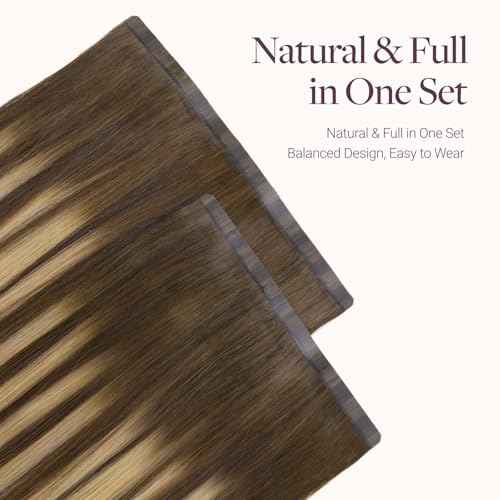 GOO GOO Tape in Hair Extensions Human Hair, 4/27/4 Balayage Chocolate Brown to Caramel Blonde, 8"/6"/4"/1.5" Wide Tape, 18inch 7pcs 110g, Tape Weft Hair Extensions, Real Human Hair, Seamless Tape in