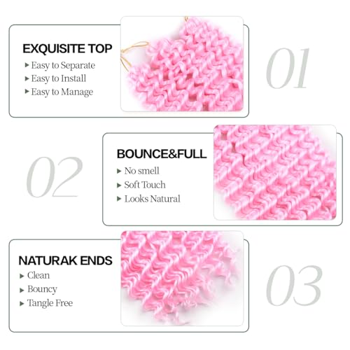 FEILIMEI Deep Wave Crochet Hair 22 Inch Pink (Pack of 6)