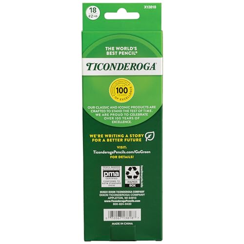 Ticonderoga Pre-Sharpened Wood-Cased Pencils 18 Pack - #2 Graphite, Latex-Free Eraser