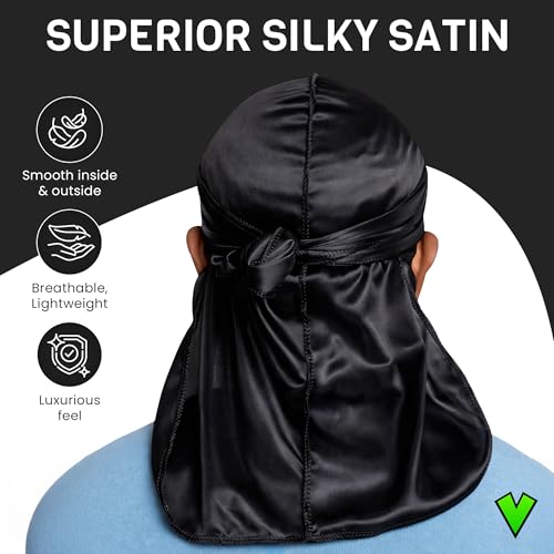 Veeta Superior Silk Durag for Men & Women - Smooth Satin, Extra Long Straps