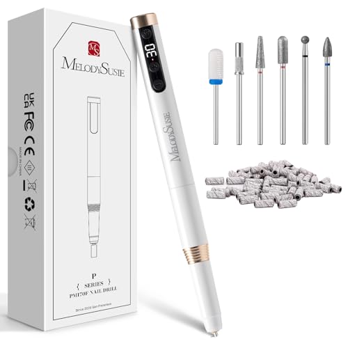 MelodySusie Pen-Shaped Ultra-Slim Cordless Nail Drill, PM170F 30000RPM Portable Rechargeable Electric File with LED Display for All Manicure, Nail Care, Shaping & Gel Removal for Advanced Home Use