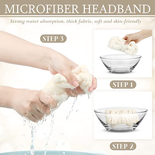 3-Pack Beige Bow Headbands for Makeup, Spa & Sports | Stretchable & Washable