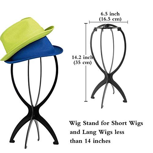 DANSEE 6 Pack Short Wig Stand Portable Wig Holder for multiple Wigs and Hats, 14.2 Inches Travel Wig Stand(Black)