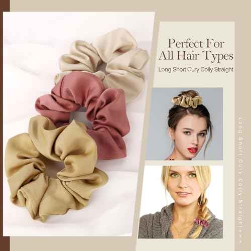 3 Pieces Satin Silk Scrunchies for Hair, Women Girls Hair Elastic Bands Ponytail Holder,Scrunchy Elastic Hair Bands Accessories