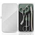 Eyebrow Trimmer Kit Scissors Tweezers Razor Facial Shaver Grooming Set with Mirror Travel Cases
