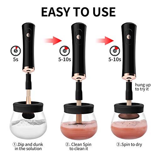 Senbowe Black Electric Makeup Brush Cleaner & Dryer Machine - Fast Deep Cleaning & Drying, Fits All Sizes with 8 Rubber Collars
