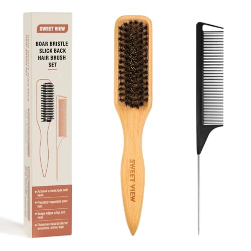 Boar Bristle Hair Brush with Rat Tail Comb for Women & Kids