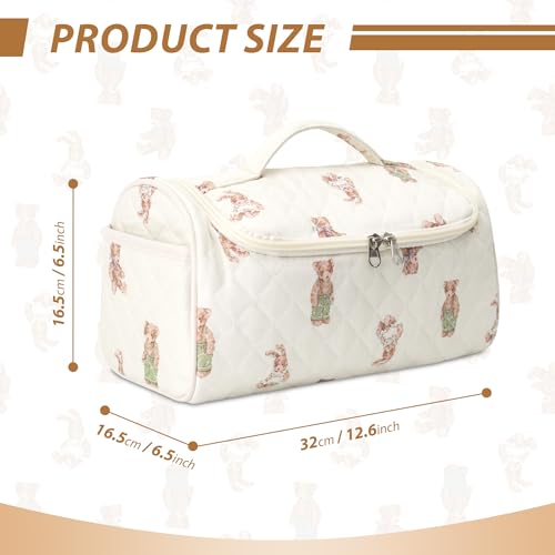 Travel Case Compatible with Dyson Airwrap & Shark Flex Style, Quilted Travel Hair Dryer Bag with Hook, Portable Hair Tool Organizer for Curling Iron & Accessories (Bear Beige)