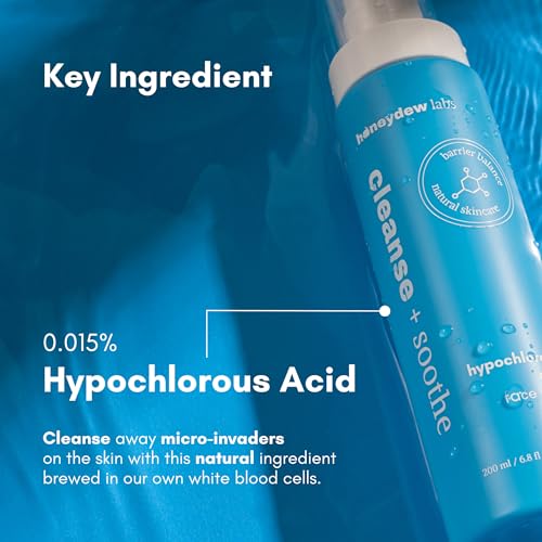 Honeydew Labs 0.015% Hypochlorous Acid Spray pH Optimized for Sensitive Skin - Cleansing, Soothing, Antibacterial Hypoallergenic Travel Face Cleanser - Acne, Redness, Rosacea, Eczema, Eyelid (2 fl oz)