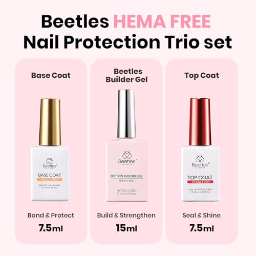 Beetles Builder Gel with Base & Top Coat - Clear, HEMA-Free, 3 Pcs (Variation B)