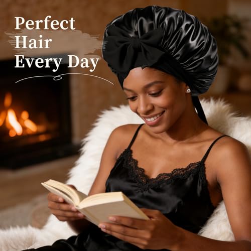 Silk Satin Bonnet for Sleeping with Adjustable Tie Band