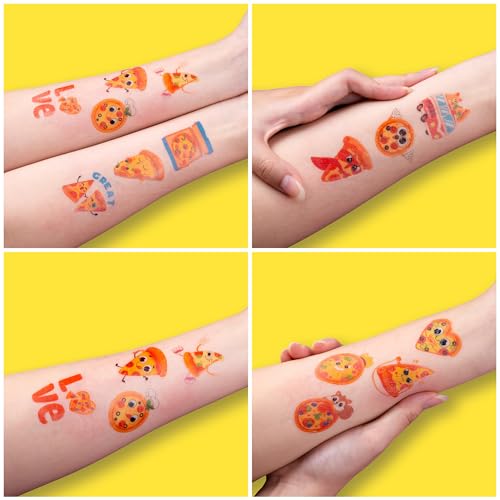 96 PCS Pizza Temporary Tattoos for Kids Party Favors
