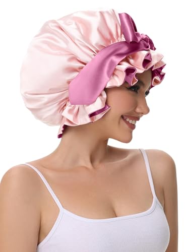 Satin Sleep Bonnet with Adjustable Tie Band for Curly Hair
