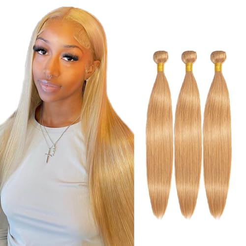 #27 Honey Blonde Human Hair Bundles - 26-30 Inches, Double Weft