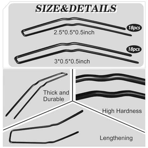 Waydress 36 Pieces U Shaped Hairpins Ballet Buns Bobby Pins Hair Styling Metal Hairpins for Updo Bun Bobby Pins for Women Lady Thick Thin Long Curly Hair(Black, 2.5 Inches, 3 Inches)