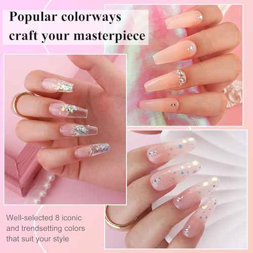 Poly Nail Gel Kit, 8 Colors Nail Extension Gel, White Nude Pink Glitter Builder Nail Gel with 2 Gel Polish, Base and Top Coat, Slip Solution, Nail Lamp DIY Salon at Home for Women