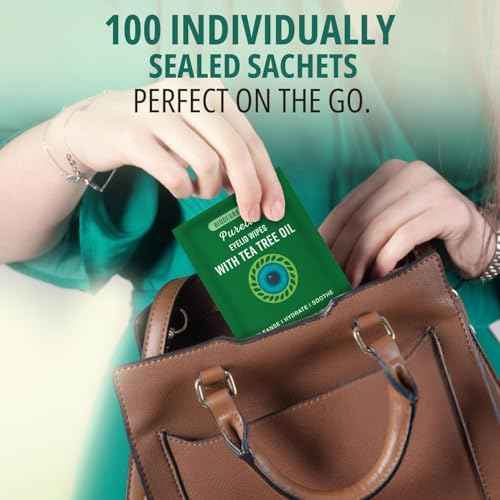 100Pcs Tea Tree Eyelid Wipes ? Tea Tree Oil Eye Wipes for People with Dry Eyes & Allergies ? Gentle Eyelid Cleanser with Hyaluronic Acid ? Individually Wrapped & Biodegradable - 1 Pack