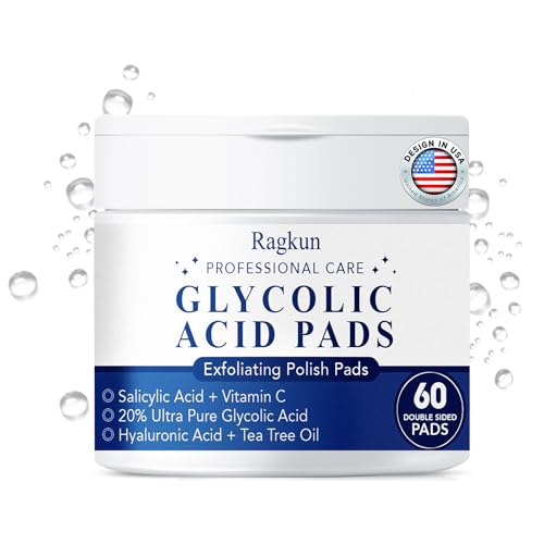 Glycolic Acid Pads, Exfoliating Resurfacing Pads for Face with Salicylic Acid Pad with Tea Tree Oil, Exfoliating Face Peel & Radiance Deep Cleaning Effect, 60 Count