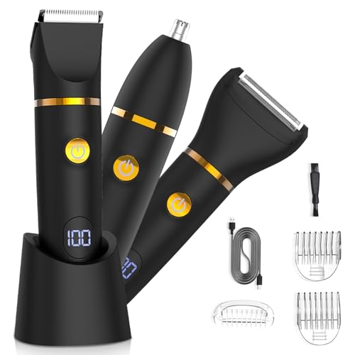 Manscape Body Hair Trimmer for Men: Pubic Hair Trimmer, 3 in 1 Versatile Electric Shaver for Groin,Face,Beard,Nose,Waterproof Body Groomer with Ceramic Blades, Mens Gifts