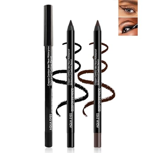 Gel Eyeliner Pencil-3Pcs Black Brown Longlasting Waterproof Smudgeproof Matte Gel Water Line Pencil,Eye Liner Waterline Pencil Smooth for Older Women Girl Cat/Smoky, Christmas Makeup Gift