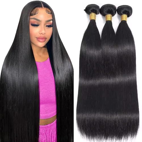 #1B Brazilian Straight Hair Bundles 16" - 3 Pack Human Hair Extensions