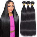 #1B Brazilian Straight Hair Bundles 16" - 3 Pack Human Hair Extensions