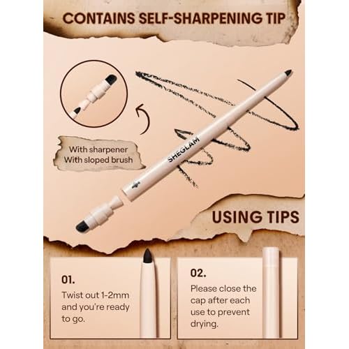 SHEGLAM Gel Glide Eyeliner Pencil Creamy Waterproof Smudgeproof Longwearing Eyeliner-Black (Pack of 2)