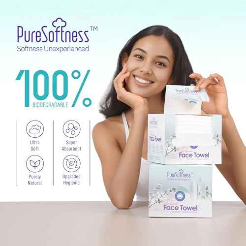 Luxuriously Soft Disposable Face Towel, 100% Cotton, Extra Large 12" x 10" Ultra Soft Dry Wipe for Face Wash, Makeup Remover, Bio-Based Towelette for Sensitive Skin 80 Count (1 Pack)