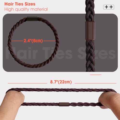 EasYoung 10pcs Braided Men's Hair Ties for Buns, Curly, Thick Dense Hair - Elastic Coils for Men & Women, No Crease