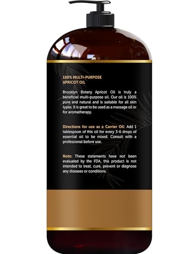 Brooklyn Botany Apricot Kernel Oil for Skin, Hair and Face – 100% Pure and Natural Body Oil and Hair Oil - Carrier Oil for Essential Oils, Aromatherapy and Massage Oil – 8 fl Oz