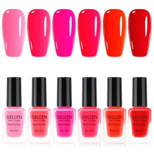 GELLEN Bright Pink & Red Nail Polish Set - Quick Dry, No UV Needed, HEMA Free