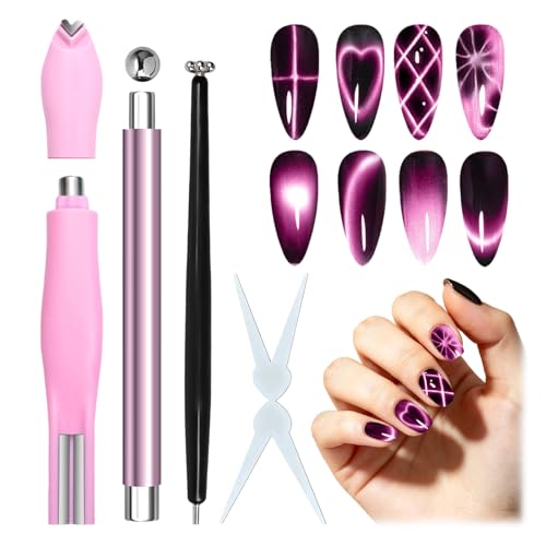 Pink Cat Eye Nail Magnet Set 5pcs 3-in-1 Magnetic Nail Art Kit for Beginners