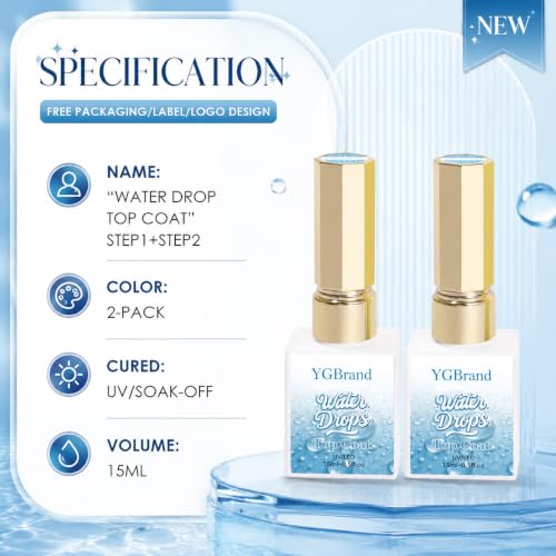 3D Water Droplet Effect Top Coat Gel - 2x15ml Non-Wipe UV/LED