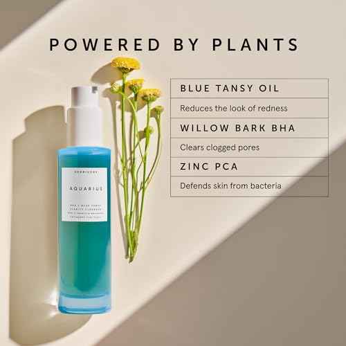 HERBIVORE Aquarius BHA + Blue Tansy Clarity Cleanser ? Deep Cleansing, Gentle Exfoliation for Oily-Combination Skin, Plant-Based, Vegan, Cruelty-free, 3.3 oz