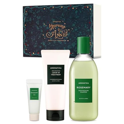 AROMATICA Rosemary Hair Care Gift Set - Shampoo for Hair Growth & Heat Protection, Leave-in Treatment & Scalp Treatment - Hair Care Kit for Women, Sulfate/Paraben Free For Men And Women