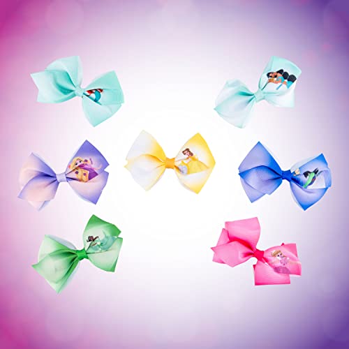 Disney Princess Girls Hair Bow Set - 7-Pack 4-Inch Non-Slip Alligator Clips