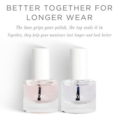 Cote Beauty Nail Strengthener Base Coat & Quick Dry Nail Polish Top Coat Bundle, Strengthens Nails, Fast-Drying Glossy Finish, Chip-Resistant, Long-Lasting, Vegan & Cruelty-Free, 0.27 fl oz Each