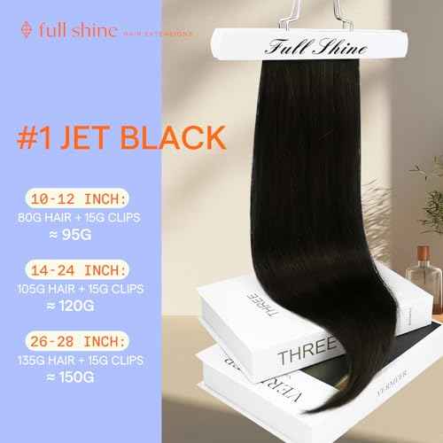 Full Shine Black Clip in Hair Extensions Real Human Hair Jet Black Hair Extensions Human Hair Clip ins Triple Weft Clip in Extensions for Women Straight Natural Hair 7 Pcs 18 Inch