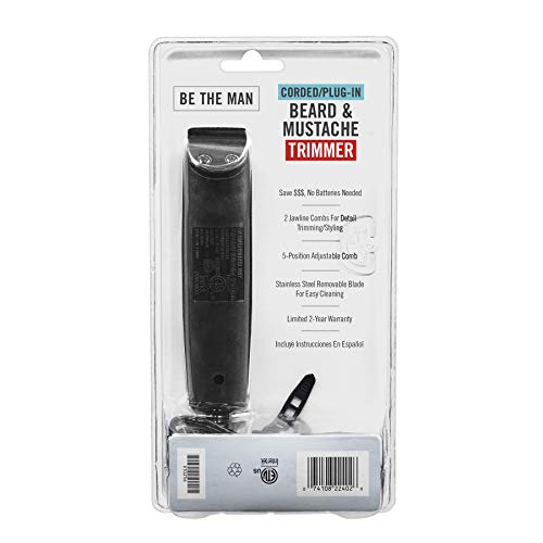ConairMAN Corded Beard & Mustache Trimmer with Nose & Ear Hair Attachments, 5-Position Comb Kit