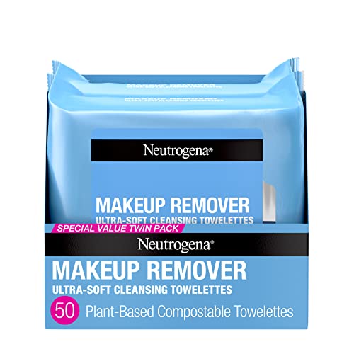 Neutrogena Make-up-Entferner-Tücher, tägliche Gesichtsreinigungstücher, reinigen sanft und entfernen Öl und Make-up, alkoholfreie Make-up-Tücher, 2 x 25 Stück.